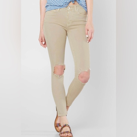 Free People Denim - Free People Tan Distressed Skinny Jeans 🪵🪾